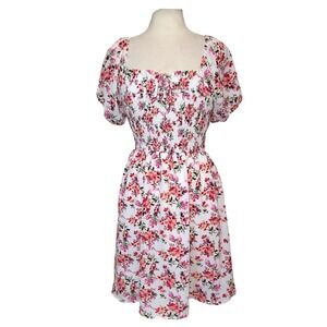 Altar'd State Ivory Floral Smocked Stretch Cottagecore Puff Sleeve Mini Dress XL